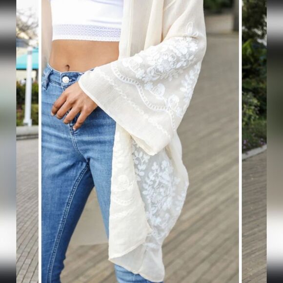 Southern Divas Embroidered Floral Cream Open Cardigan/kimono NWT O/S - Picture 7 of 10